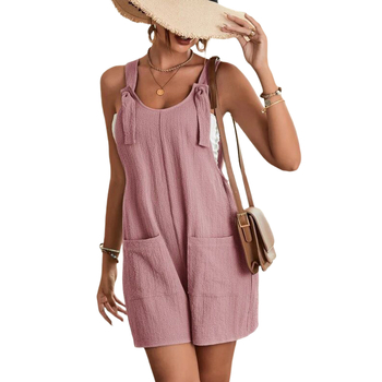 Γυναικεία φόρμα με τιράντες, χωρίς μανίκια, βαμβακερή, μεσαία μέση, χαλαρά κοντά παντελόνια