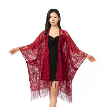 Čipkasti šal-kardigan u kineskom stilu, poliester, monohromatski uzorak, produženi kroj