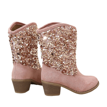 Παιδικά μποτάκια Μάρτιν με παγιέτες, μεσαίου ύψους, μυτερή μύτη, παχύ τακούνι, άνω μέρος από μικροϊνες