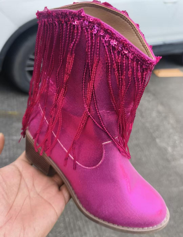 Παιδικά μποτάκια Μάρτιν με παγιέτες, μεσαίου ύψους, μυτερή μύτη, παχύ τακούνι, άνω μέρος από μικροϊνες