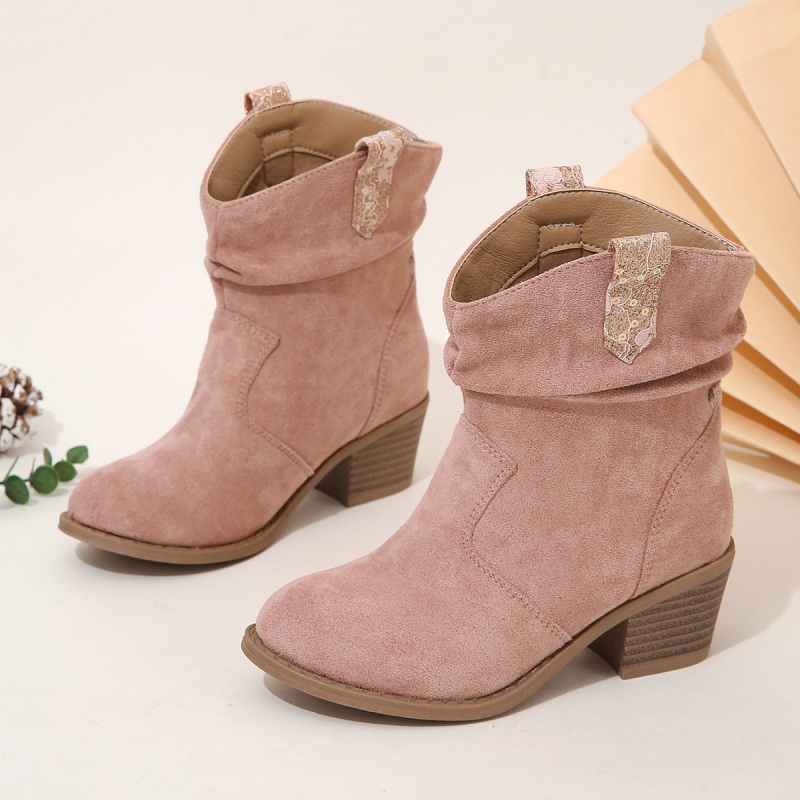 Παιδικά μποτάκια Μάρτιν με παγιέτες, μεσαίου ύψους, μυτερή μύτη, παχύ τακούνι, άνω μέρος από μικροϊνες