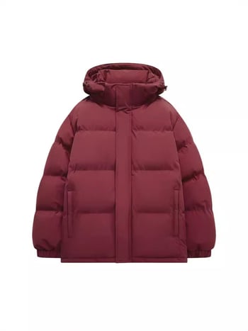 Ανδρικό χειμερινό μπουφάν με κουκούλα, παχύ γέμισμα πολυεστέρα, χαλαρή γραμμή, πλαϊνές τσέπες, ψηλός γιακά