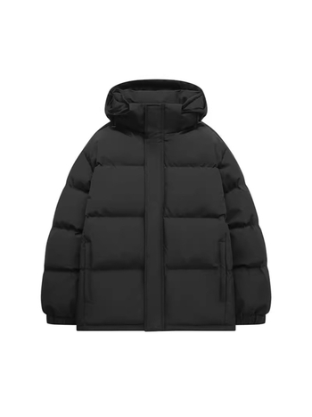 Ανδρικό χειμερινό μπουφάν με κουκούλα, παχύ γέμισμα πολυεστέρα, χαλαρή γραμμή, πλαϊνές τσέπες, ψηλός γιακά