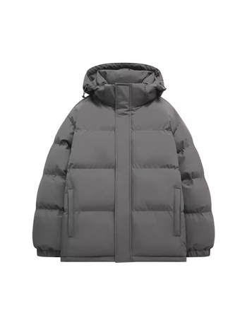 Ανδρικό χειμερινό μπουφάν με κουκούλα, παχύ γέμισμα πολυεστέρα, χαλαρή γραμμή, πλαϊνές τσέπες, ψηλός γιακά