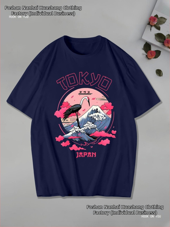 T‑shirt με γραφικό εκτύπωμα Tokyo Japan, βαμβάκι, στρογγυλή λαιμόκοψη, κανονικά μανίκια
