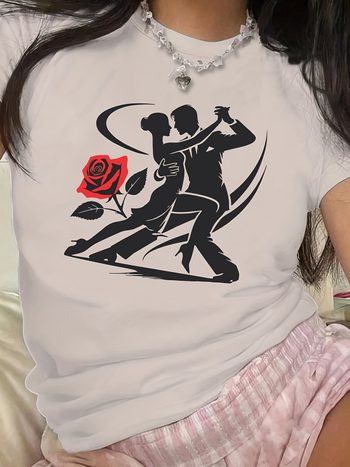 T-shirt με εκτύπωση Love Letter, πολυεστερικό ύφασμα, στρογγυλός λαιμός, κοντά μανίκια, χαλαρή γραμμή