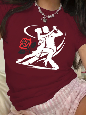 T-shirt με εκτύπωση Love Letter, πολυεστερικό ύφασμα, στρογγυλός λαιμός, κοντά μανίκια, χαλαρή γραμμή