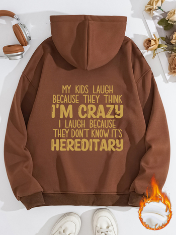 Kapucnis pulóver, hosszú ujjú, laza szabású, nyomott minta, vast anyag