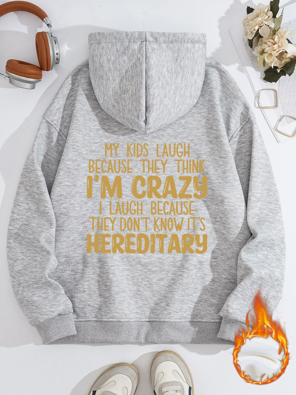 Kapucnis pulóver, hosszú ujjú, laza szabású, nyomott minta, vast anyag