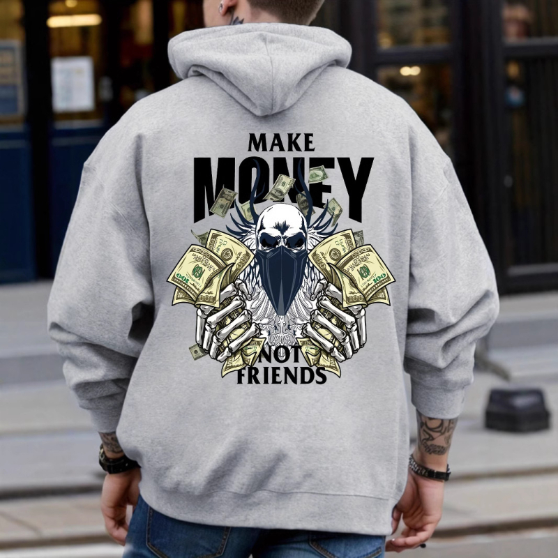 Μπουφάν φούτερ με κουκούλα και εκτύπωση με γράμματα, πολυεστερικό ύφασμα 96%+, μακριά μανίκια, άνετη γραμμή