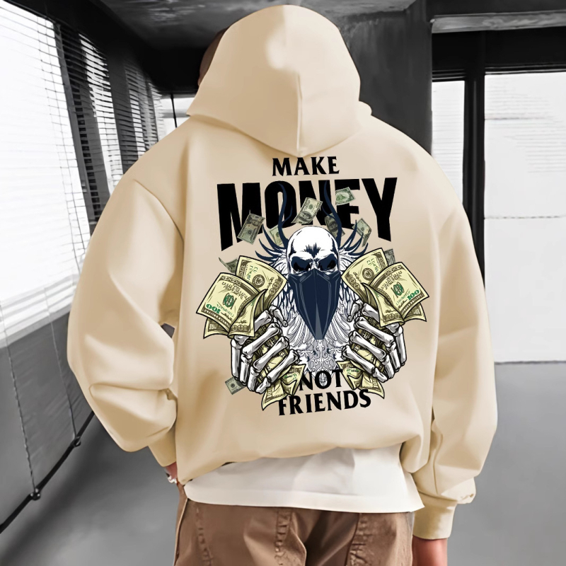 Μπουφάν φούτερ με κουκούλα και εκτύπωση με γράμματα, πολυεστερικό ύφασμα 96%+, μακριά μανίκια, άνετη γραμμή