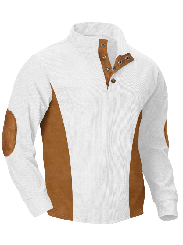 Corduroy džemperis ar stāvošu kaklu, garas piedurknes, vienkrāsains, brīvs piegriezums