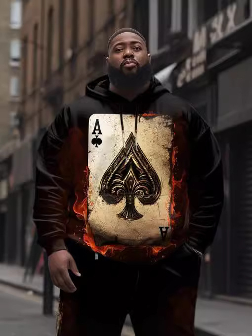 Φούτερ με κουκούλα, με εκτύπωση καρό, 3D τσέπη, Πολυεστέρας 81-90%, Χαλαρή εφαρμογή