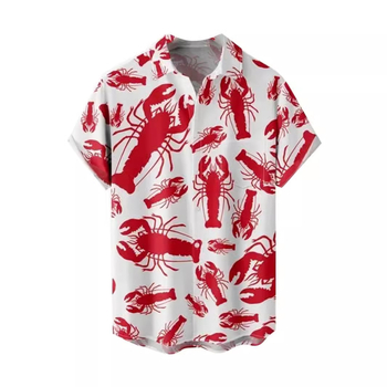 Мъжка хавайска риза с 3D принт, къс ръкав, яка тип лапел, свободна кройка, 90% полиестер