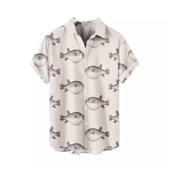 Мъжка хавайска риза с 3D принт, къс ръкав, яка тип лапел, свободна кройка, 90% полиестер