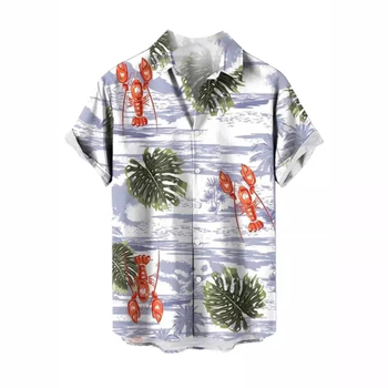 Мъжка хавайска риза с 3D принт, къс ръкав, яка тип лапел, свободна кройка, 90% полиестер