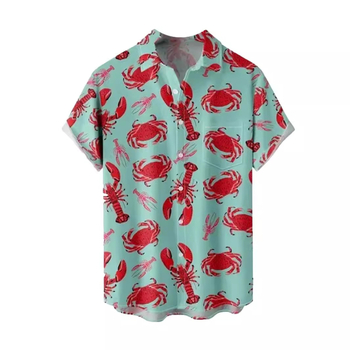 Мъжка хавайска риза с 3D принт, къс ръкав, яка тип лапел, свободна кройка, 90% полиестер