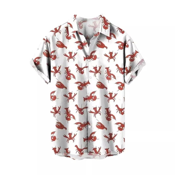 Мъжка хавайска риза с 3D принт, къс ръкав, яка тип лапел, свободна кройка, 90% полиестер