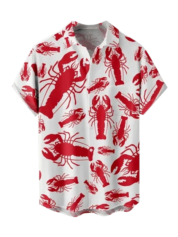 Мъжка хавайска риза с 3D принт, къс ръкав, яка тип лапел, свободна кройка, 90% полиестер