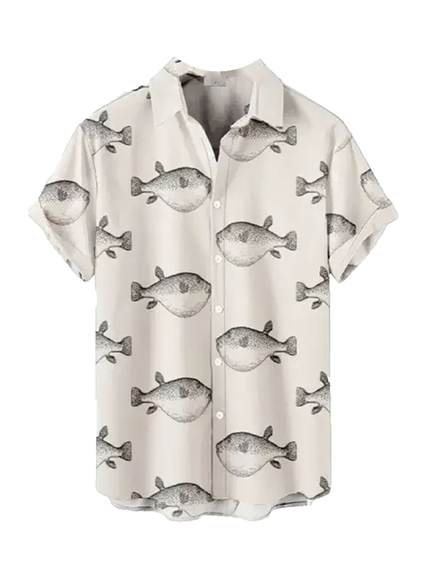 Мъжка хавайска риза с 3D принт, къс ръкав, яка тип лапел, свободна кройка, 90% полиестер