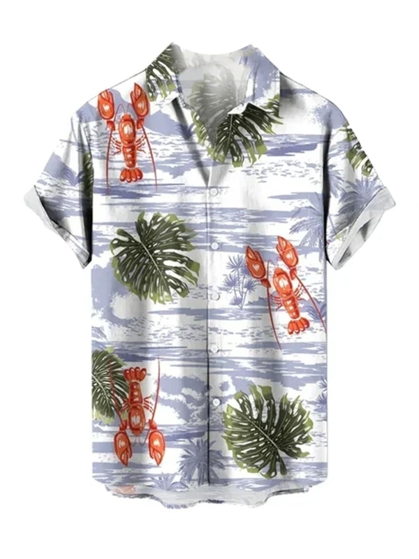 Мъжка хавайска риза с 3D принт, къс ръкав, яка тип лапел, свободна кройка, 90% полиестер