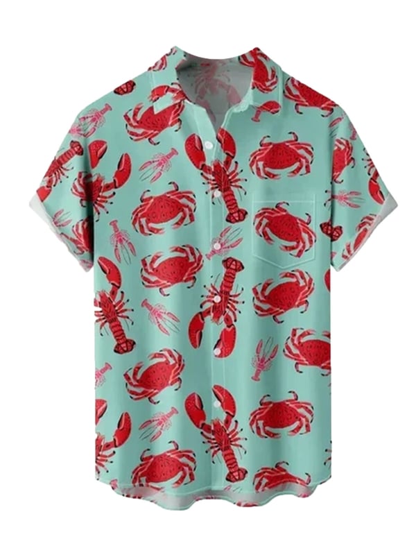 Мъжка хавайска риза с 3D принт, къс ръкав, яка тип лапел, свободна кройка, 90% полиестер