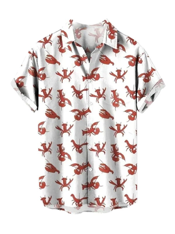 Мъжка хавайска риза с 3D принт, къс ръкав, яка тип лапел, свободна кройка, 90% полиестер
