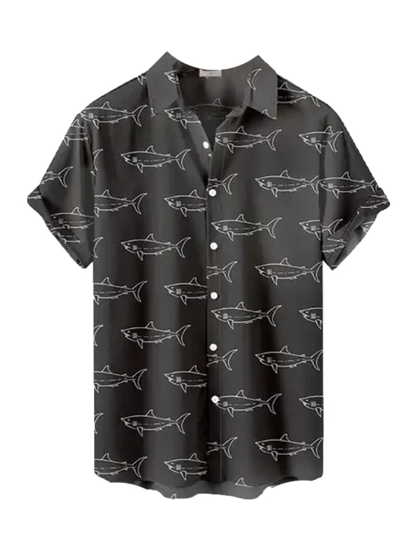 Мъжка хавайска риза с 3D принт, къс ръкав, яка тип лапел, свободна кройка, 90% полиестер