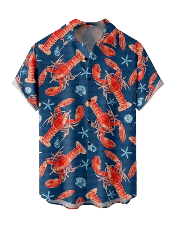 Мъжка хавайска риза с 3D принт, къс ръкав, яка тип лапел, свободна кройка, 90% полиестер