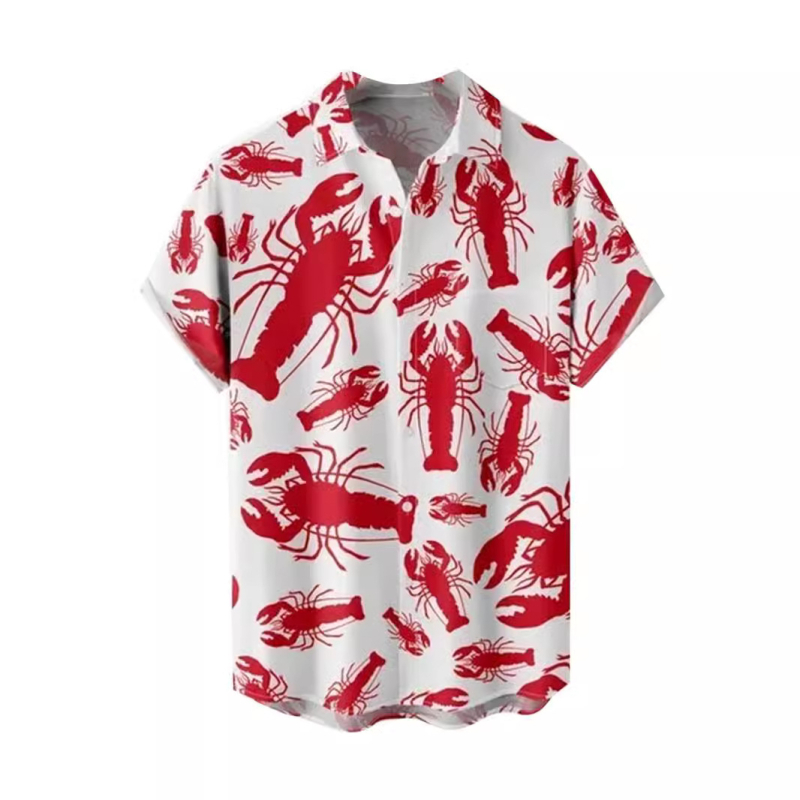 Мъжка хавайска риза с 3D принт, къс ръкав, яка тип лапел, свободна кройка, 90% полиестер