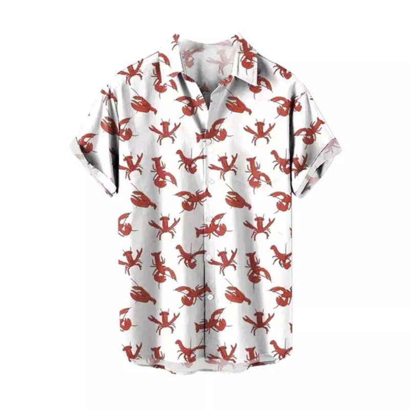 Мъжка хавайска риза с 3D принт, къс ръкав, яка тип лапел, свободна кройка, 90% полиестер