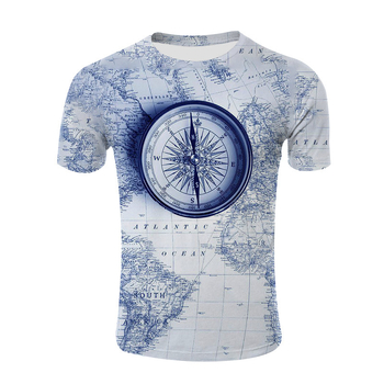 Ανδρικό T‑shirt με crewneck, κοντό μανίκι, 3D ψηφιακή εκτύπωση σε ρίγες, Milk Silk 95% πολυεστέρας, Καλοκαίρι