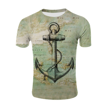 Ανδρικό T‑shirt με crewneck, κοντό μανίκι, 3D ψηφιακή εκτύπωση σε ρίγες, Milk Silk 95% πολυεστέρας, Καλοκαίρι