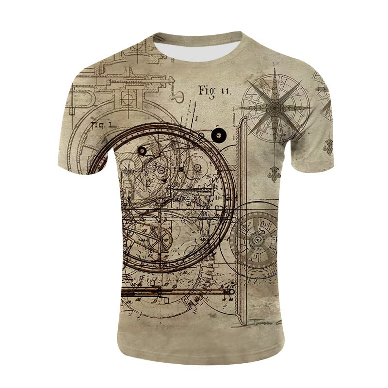 Tricou bărbați cu guler rotund, mâneci scurte, imprimare digitală 3D în dungi, Milk Silk 95% poliester, vară