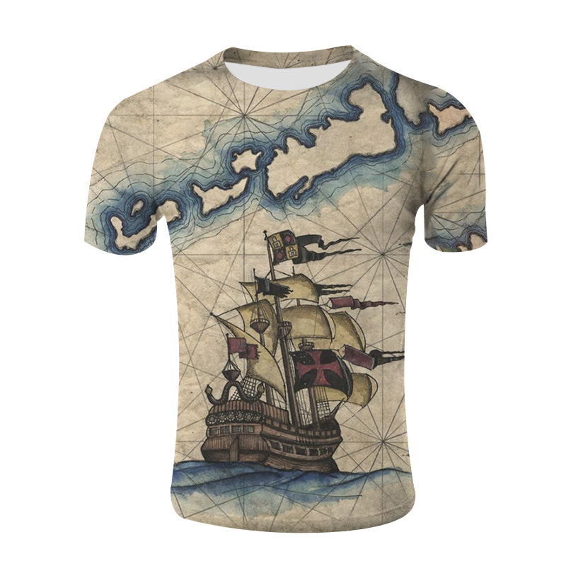 Tricou bărbați cu guler rotund, mâneci scurte, imprimare digitală 3D în dungi, Milk Silk 95% poliester, vară