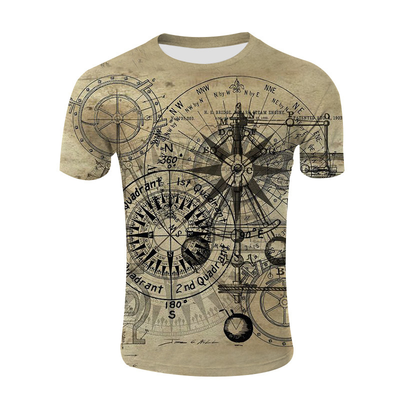 Tricou bărbați cu guler rotund, mâneci scurte, imprimare digitală 3D în dungi, Milk Silk 95% poliester, vară