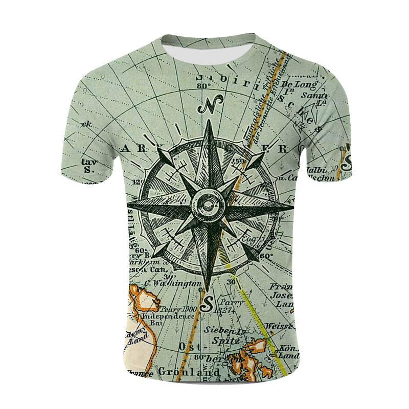 Tricou bărbați cu guler rotund, mâneci scurte, imprimare digitală 3D în dungi, Milk Silk 95% poliester, vară