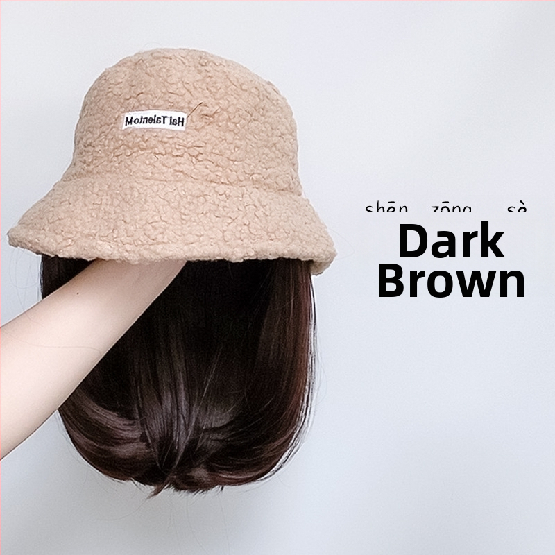 Περούκα για γυναίκες με ενσωματωμένο χειμωνιάτικο καπέλο από μαλλί προβάτου, κορεατικού στυλ, μεσαίο έως μακρύ μήκος μαλλιών, θερμοανθεκτικό καλώδιο