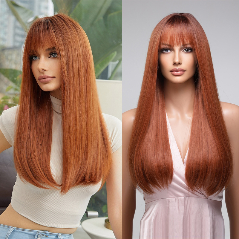 Garš taisns parūka ar Qi bangs, Star Fashion stils, modelis LC2146-1A, materiāls: augstas temperatūras šķiedras