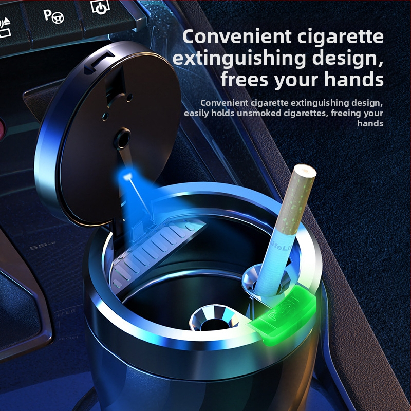 Автомобилен пепелник с капак, който се отваря с едно натискане и светлина, универсален модел, пластмасов чрез инжекционно формоване