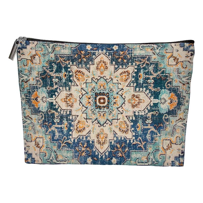 Bohemiska kosmētikas soma ar abpusēju ģeometrisku rakstu, universāla, no poliester auduma ar poliester oderei, elpojoša, ultra viegla, paplašināma uzglabāšanai