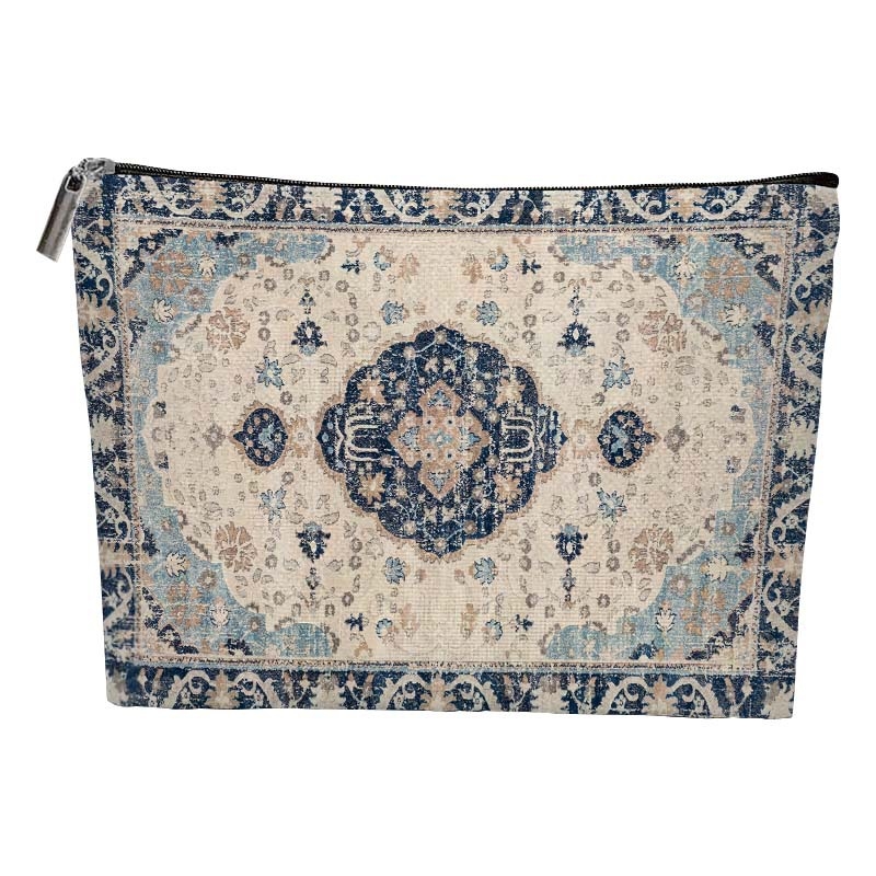 Bohemiska kosmētikas soma ar abpusēju ģeometrisku rakstu, universāla, no poliester auduma ar poliester oderei, elpojoša, ultra viegla, paplašināma uzglabāšanai