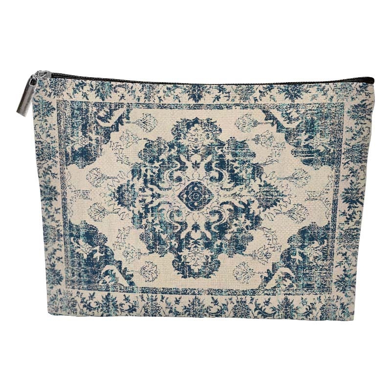 Bohemiska kosmētikas soma ar abpusēju ģeometrisku rakstu, universāla, no poliester auduma ar poliester oderei, elpojoša, ultra viegla, paplašināma uzglabāšanai