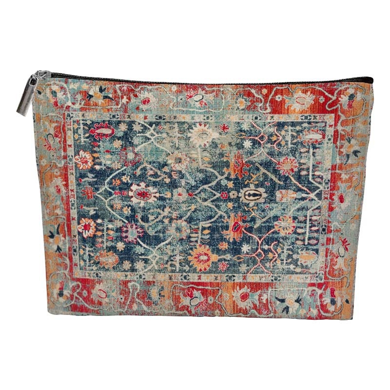 Bohemiska kosmētikas soma ar abpusēju ģeometrisku rakstu, universāla, no poliester auduma ar poliester oderei, elpojoša, ultra viegla, paplašināma uzglabāšanai