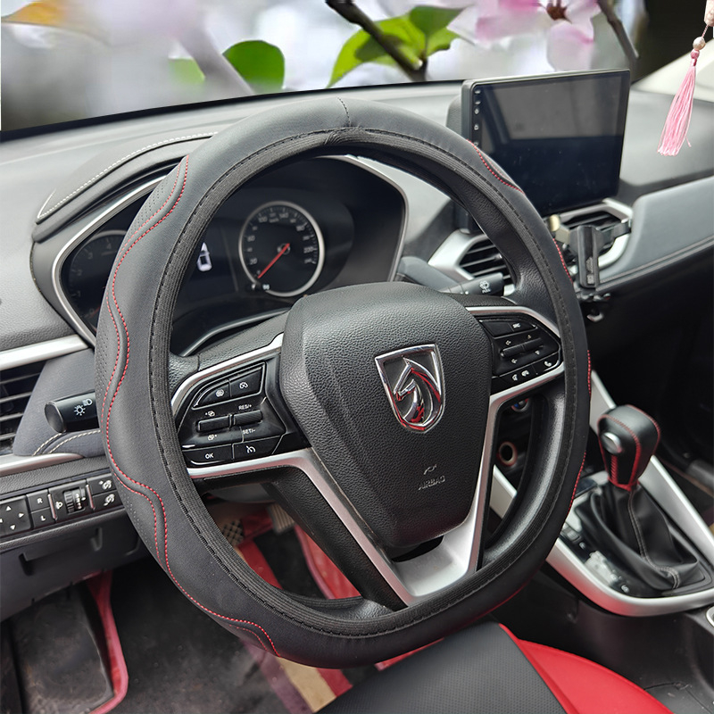 Калъф за волан от изкуствена кожа с релефна текстура, еластичен, спортен стил, подходящ за всички сезони