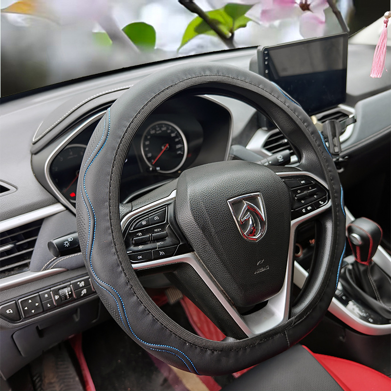 Калъф за волан от изкуствена кожа с релефна текстура, еластичен, спортен стил, подходящ за всички сезони