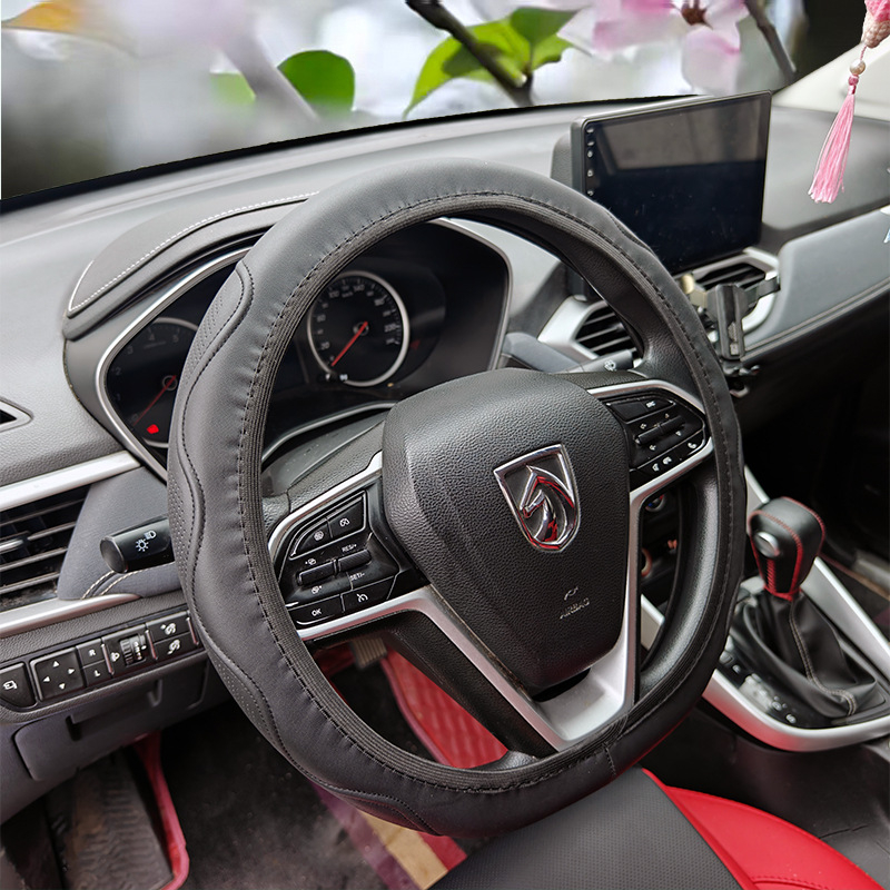 Калъф за волан от изкуствена кожа с релефна текстура, еластичен, спортен стил, подходящ за всички сезони