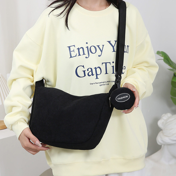 Dumpling bag με Corduroy ύφασμα, άνοιγμα με φερμουάρ, επένδυση από πολυεστέρα, εσωτερική θήκη με φερμουάρ, μονό ιμάντας για καθημερινή χρήση