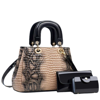 Γυναικεία τσάντα ώμου από PU με υφή φιδιού, bucket σχήμα, κλείσιμο με φερμουάρ, εσωτερική θήκη με φερμουάρ και θήκη για ID, με μία ιμάντα, για καθημερινή χρήση