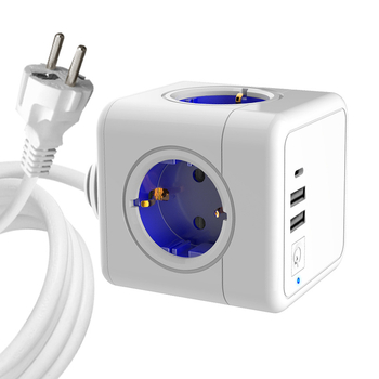 Европейски USB кубообразен разклонител, компактно мултифункционално устройство, 16A 220-240V 3680W, корпус от огнеупорен PC, фосфор бронзов проводник
